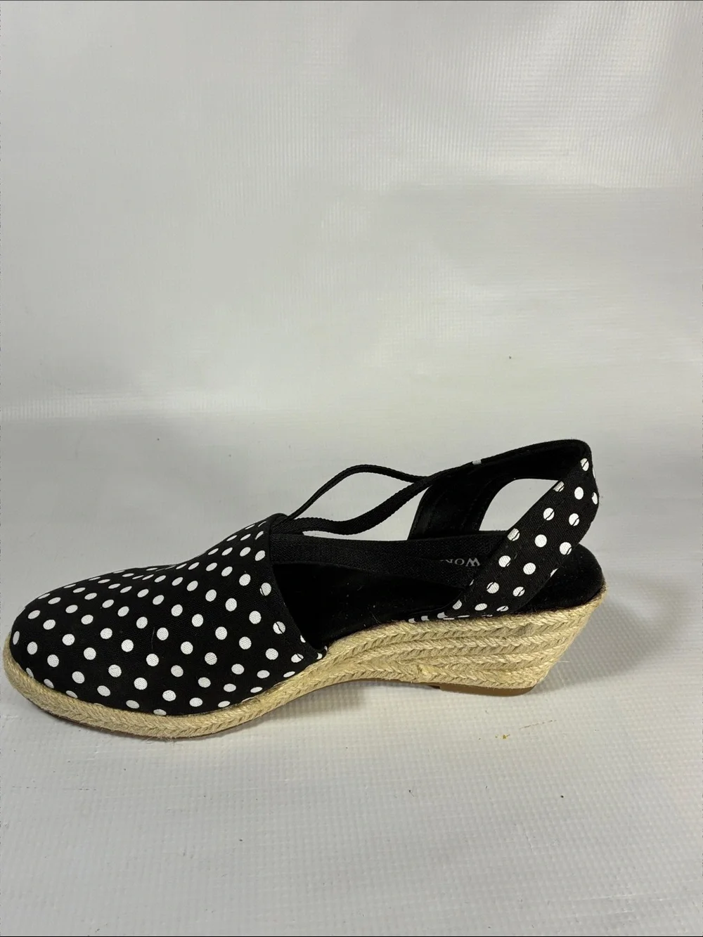 Studio Works Black and White Polka Dot Espadrille Wedge Slingbacks